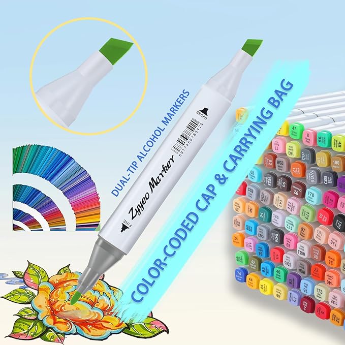 Alcohol Markers Pens,120 Colors Dual Tip Art Marker Pens for Adults,Artist,Kids, Wide Chisel and Fine Tip Equipped with Black Suitcase for Book Painting Card Making, Art Supplies.