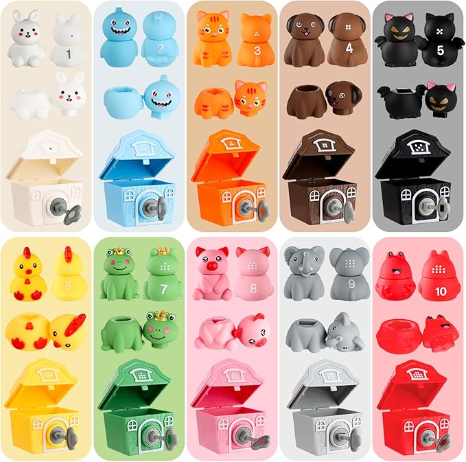 Toddler Learning Farm Barn Animals Toys - Includes 10 Animals, 10 Barns,10 Keys - Montessori Counting, Matching, Sorting - Educational Farm Animal Toys for Kids