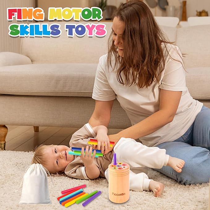 Toddler Montessori Toys,Baby Wooden Color Sorting Stick Toys for 18 Months Old Toddlers,Fine Motor Toys Sensory Matching Games, Kids Educational Toys for Boys Girls Gifts