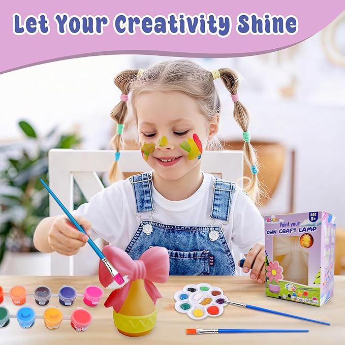 ASIOWELY Paint Your Own Ribbon Bow Lamp Kits,Arts and Crafts Supplies for Kids Toys Ages 4-6-8-12,DIY Art Night Light Painting for Girls Ages 5-10,Birthday Gifts for 3-12+ Year Old Toddler Teens Adult