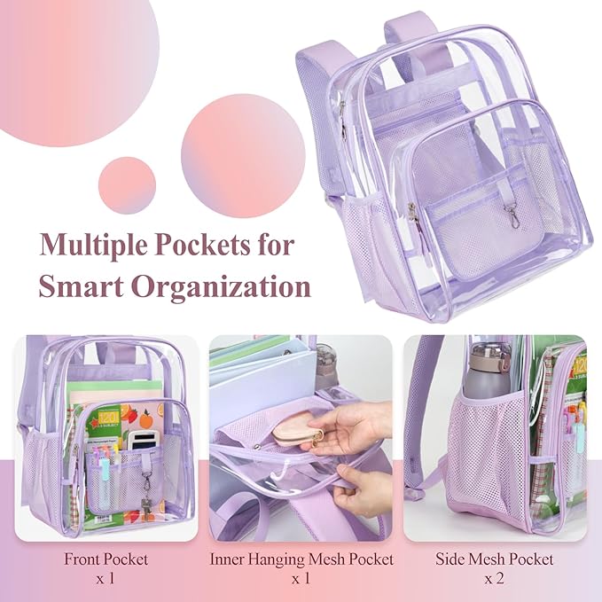 PACKISM Clear Backpack - 17 inch Heavy Duty Clear Backpacks for School, Large Transparent Bookbag for Students (Age 12+)