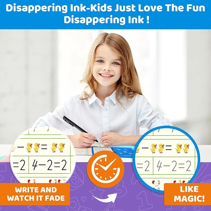 Magic Grooved Writing Practice Kit for Kids Ages 3-8, 7 Reusable Grooved Handwriting Books with 2 Pens & 20 Refills + Watercolor Book with Water Pen, Large Grooved Copybooks for Preschool (8)