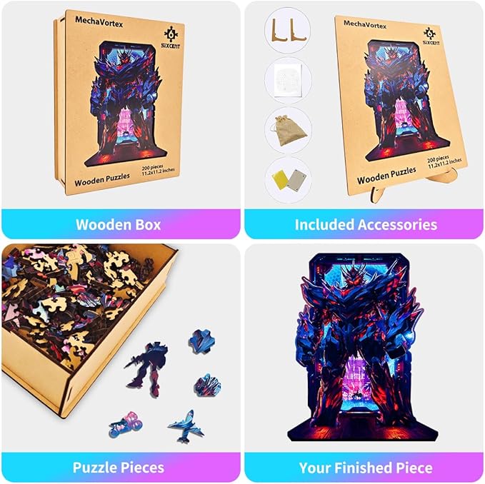 Wooden Jigsaw Puzzle, 200-500 Pieces Unique Shape Animal Puzzle, for Adults & Kids, Birthday Gift Family Game, Decorative Puzzle, Unique Gift (Robot Hero, 200 PCS)