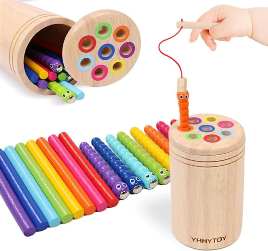 Montessori Toys for 2 3 4 Year Old, Dual Gameplay 18 Month Old Toy Preschool Color Sorting Toddler Magnetic Fishing Game, Fine Motor Skills Wooden Sensory Toys for Ages 2-4 Girls Boys Gifts for Kids