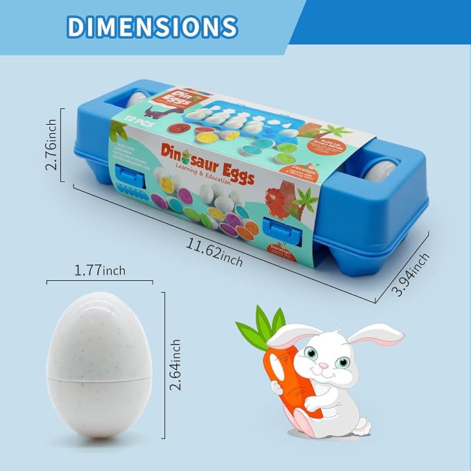 MOONTOY Dinosaur Matching Eggs for Toddlers – Easter Eggs Toy – 12PCS Educational Learning Color & Shape Recognition Montessori STEM Toy, Sorting Fine Motor Skills, Easter Gift, Easter Basket Stuffers