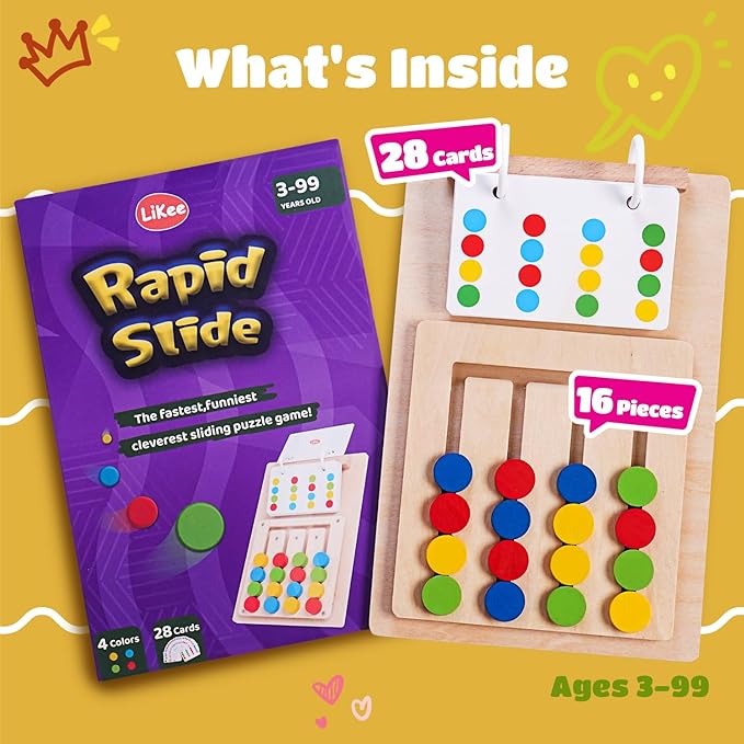 LiKee No-Lose-Parts Wooden Color Matching Slide Puzzle for 3+ Years Old, Montessori Learning Toys for Toddlers Fine Motor Skills, Board Games for Kids Boys Girls Birthday Airplane Travel Road Trip
