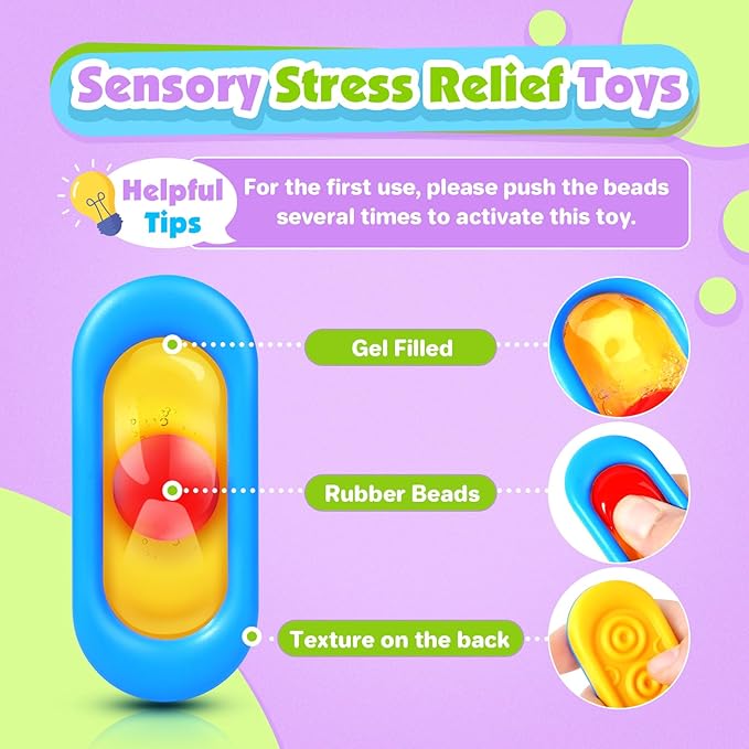 Sensory Marble Fidget for Kids Classroom- 18 Pack Gel Squeeze Stress Anxiety Autistic ADHD, Quiet Fidget Classroom Treasure Box Prize, Adult Special Needs Worry Stones, Bulk Gifts Stocking Stuffers