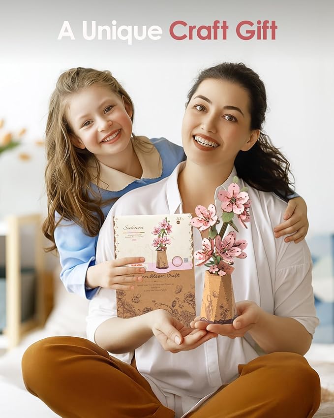 Rowood 3D Puzzles for Adults,DIY Wooden Cherry Blossom Bonsai Tree Botanical Collection Building Craft Kits for Women,Christmas/Birthday Gift- Sakura