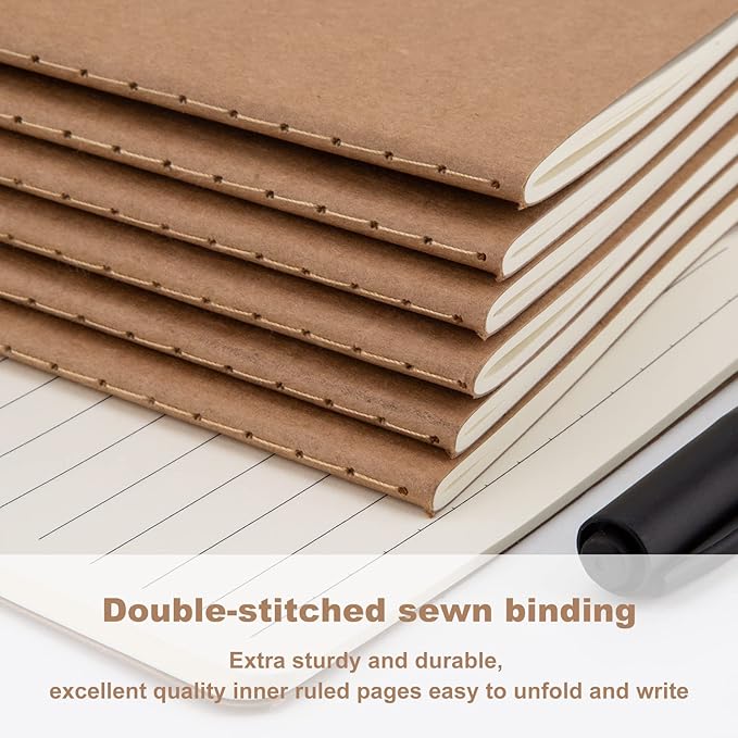 30 Pack A5 Kraft Notebooks, 80 Lined Pages Journal Notebook Bulk, 8.3 X 5.5 Inches, Kraft Cover Notebook, Travel Journal Bulk for Kids, Students, Office Supplies (Brown)
