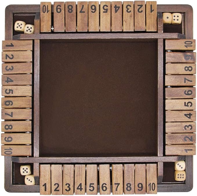 Juegoal Wooden 4 Players Shut The Box Dice Game, Classics Tabletop Version and Pub Board Game, 12 inch