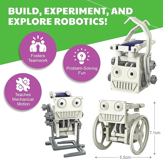 Green Science - 3-in-1 Mini Solar Robot Toys - STEM Toys Educational Kit for Kids - Solar Powered Climbing, Walking & Running Robots - DIY Science Experiment Toy for Learning & Fun