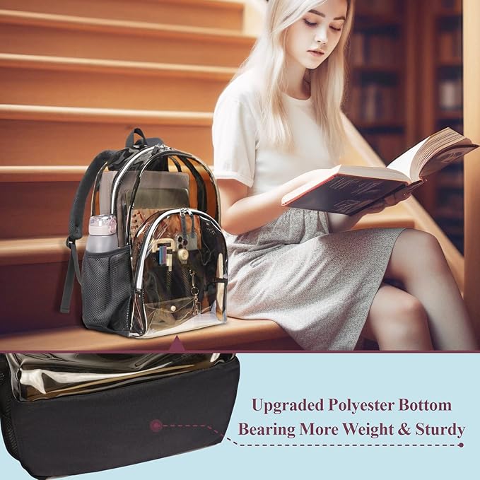 PACKISM Clear Backpack - 17 inch Heavy Duty Clear Backpacks for School, Large Transparent Bookbag for Students (Age 12+)
