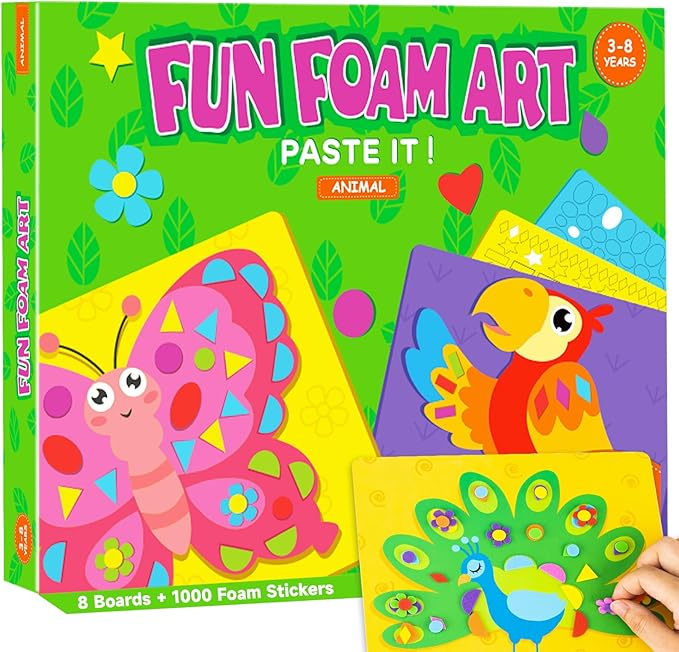 Foam Stickers Art Craft Activity for Kids, No Mess Fun 3D Foam Sticker,DIY Felt Craft Kits, Creative Educational Learning Toy,Travel Game Gifts for Boys & Girls Ages 3 4 5 6 7 8 (Animal)