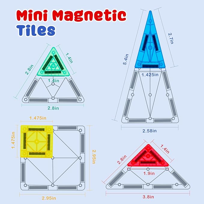 Gemmicc 58 PCS Mini Magnetic Tiles, Travel Magnet Construction Toys with Metal Storage Box, Sensory Montessori Toys for Boys Girls