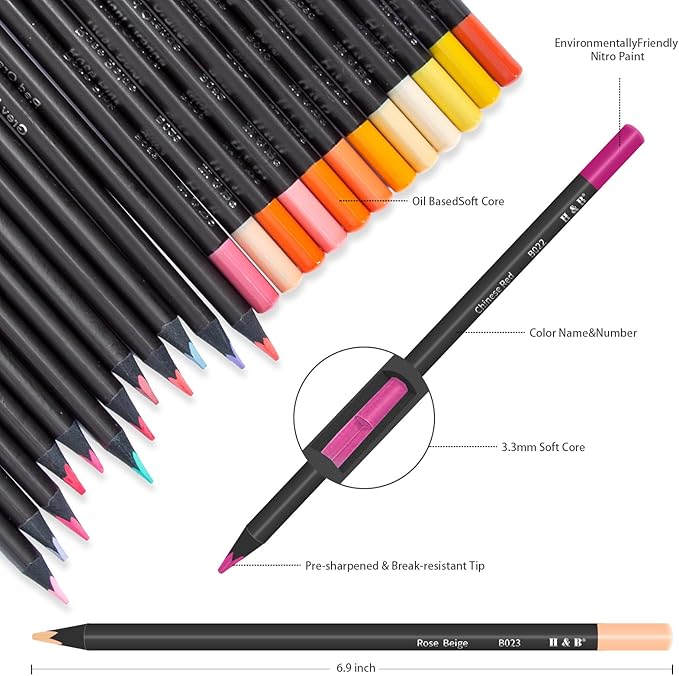 H & B Colored Pencils Set with Coloring Book, Eraser, and Sharpener - Perfect for Drawing and Coloring - Soft Oil-Based Cores Ideal (72)