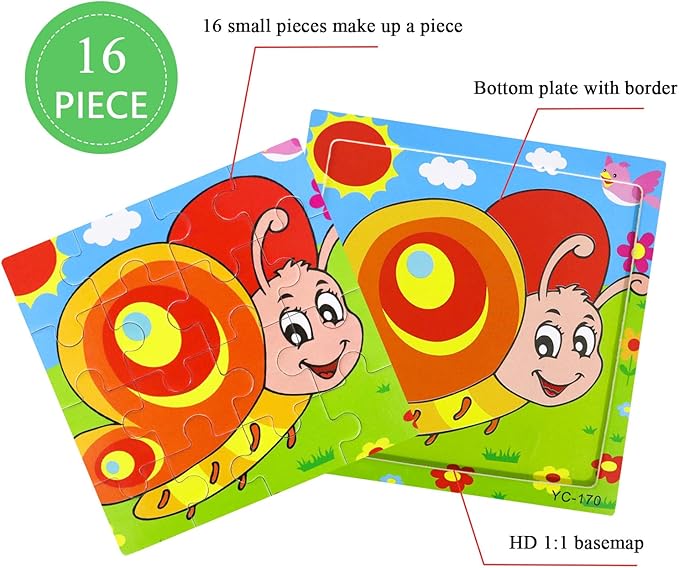 Puzzles for Kids Ages 3-5, 9 Pack Wooden Jigsaw Puzzles for Toddlers Ages 3-5 16 Pieces Preschool Educational Learning Toys Set Animals Puzzles for 3 4 5 Years Old Boys and Girls