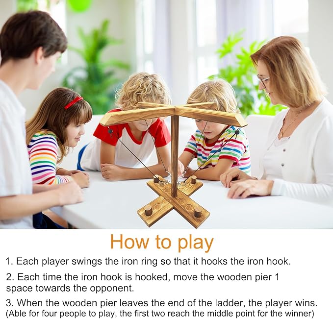 Hook and Ring Game, Large Ring Toss Game for Adults, Tabletop Games, Wooden Interactive Game for Family, Party,Bar