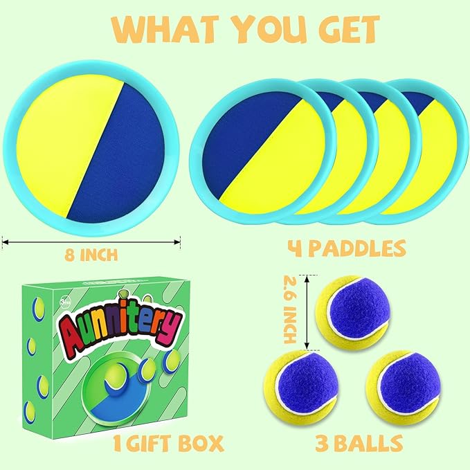 Toss and Catch Ball Set Beach Toys for Kids Outdoor Toys and Yard Games for Boys and Girls Improves Focus Great for Exercise Fun Easter Christmas Birthday Gift Idea - 8 inch