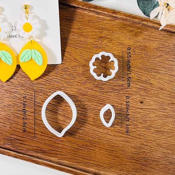 Lemon Flower Polymer Clay Cutters – 3 Pcs Clay Earring Cutters Set – Clay Tools for Polymer Clay Jewelry Making – DIY Summer Earring Cutter Kit for Crafts and Accessories