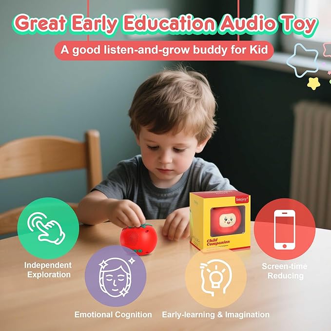 Kids Story Box Audio Player Starter with Tomato Face-Changing, Early Emotional Education Toy & Storyteller, Preloaded 200+ Stories/Music, Bluetooth, Birthday Gift for Boys Girls-Red