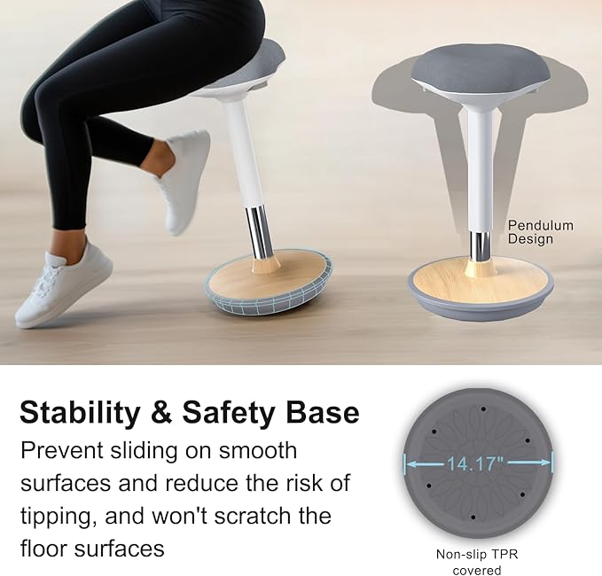 Wobble Stool - Adjustable Height Standing Desk Chair | Sit Stand Stool with 360-Degree Non-Slip Swivel Base|for Home,Office and Classroom(Light Wood)