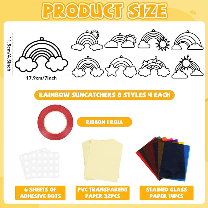 QOUBAI 32 Sets Rainbow Suncatchers Craft Kit DIY Window Stained Glass Effect Planet Rainbow Sun Paper Crafts Home School Classroom Decoration Kid Birthday Gift Creative Art Project Activity Game