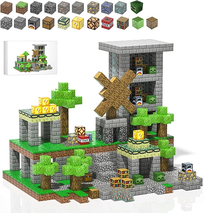 180PCS Magnetic Building Blocks for Kids - Mine World Magnetic Blocks Build My World Pixel Magnet Block Sets, STEM Sensory Magnet Cubes Building Toys for Girls Boys Ages 3 4 5 6 7 8-12 Birthday Gift