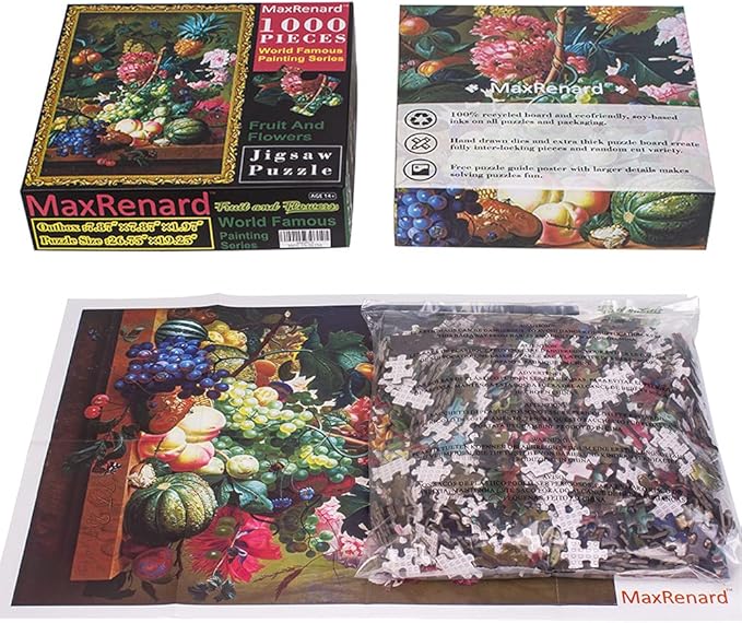 MaxRenard Oil Painting Jigsaw Puzzle 1000 Pieces for Adults Fruit and Flowers Fine Art Puzzle Home Wall Decoration Decompression Toy Gift