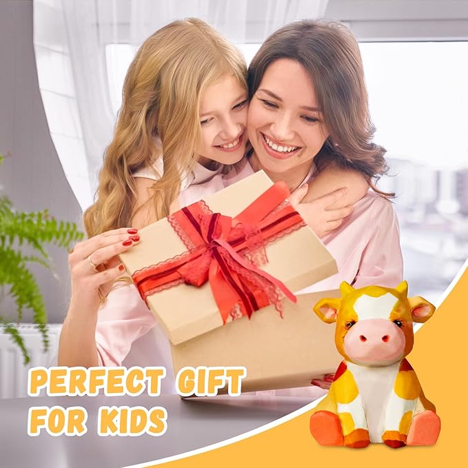 Loungelore Paint Your Own Cow Lamp Kit, Art Supplies Arts and Crafts for Kids Ages 8-12, DIY 3D Cow Night-Light, Creativity Painting Kit Toy for Girl Boy Teen, Birthday Gift for Daughter Son