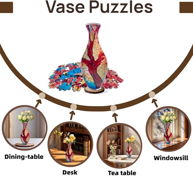 3D Vase Puzzle for Adults Room Decor Puzzles- Reusable Flower Vase with Tree of Life Design, Dust-Free Plastic Crafts,House Warming Gift for Flower Arrangements and Home Decoration