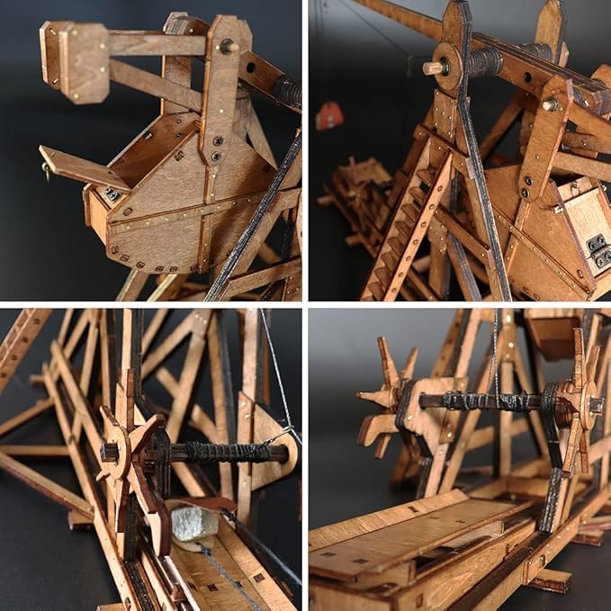 The MINI Counterweight Trebuchet Europe Medieval Siege Equipment Chariot Catapult Weapons DIY 3D Wooden Puzzles Model Kits for Adults STEM Projects Tabletop Toy
