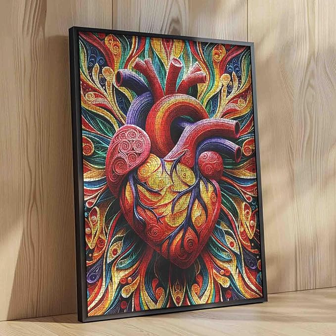 Graffitic Human Heart 1000 Piece Jigsaw Puzzles for Adult Heart Anatomy Painting Jigsaw Puzzle Body Organ 1000 Pieces Puzzles Game Wall Decor Mental Health DIY Craft Puzzle Art Biology Gift(Colorful)
