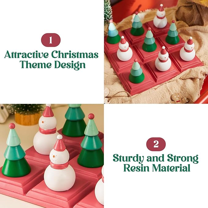 WDS WONDROUS Christmas Tic Tac Toe Game with 3D Snowman & Tree Pieces,Fun Board Game Xmas Coffee Table Decor,Indoor Holiday Decorations for Home Shelf, Table Centerpiece Decor