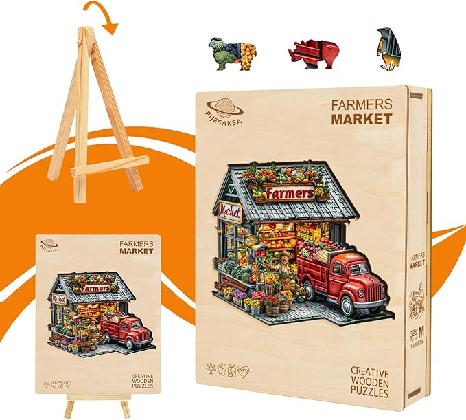 Wooden Puzzles for Adults - Farmers Market Wooden Jigsaw Puzzle, Unique Shape Wood Puzzles Adult, Gifts for Family and Friends, Wall Art Home Decor (L-13.4 * 10.7in- 225 Pieces)