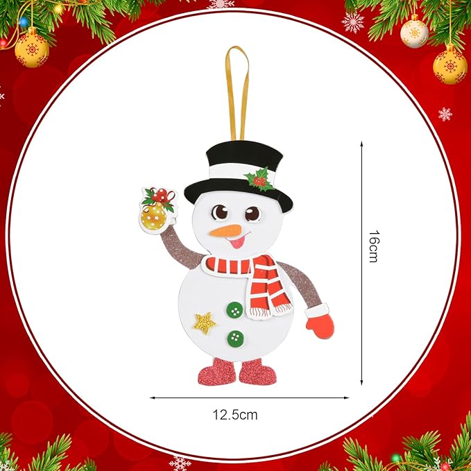 Fennoral 12 Pack Snowman Craft Kits for Kids Make You Own Snowman Foam Stickers Ornament DIY Christmas Arts and Crafts for Chirstmas Party Supplies Winter Christmas Tree Decoration