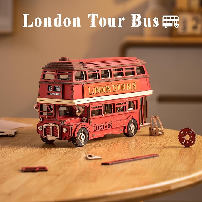 rowood 3D Puzzles for Adults,DIY Bus Toy Wooden Model Kit Building Set,Birthday/Christmas Gift for Adults-London Bus
