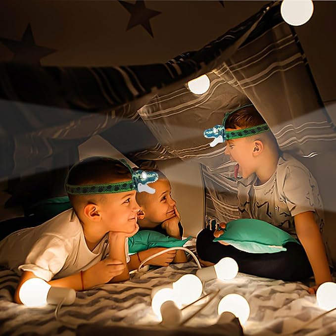 Kids Headlamp Battery Powered LED Flashlight T Rex Dinosaur Toy Stocking Stuffers Outdoor Headlight Birthday Gift for Boys Girls Toddlers ages 3-5 5-7 8 9 10+ Easter Halloween Christamas toy