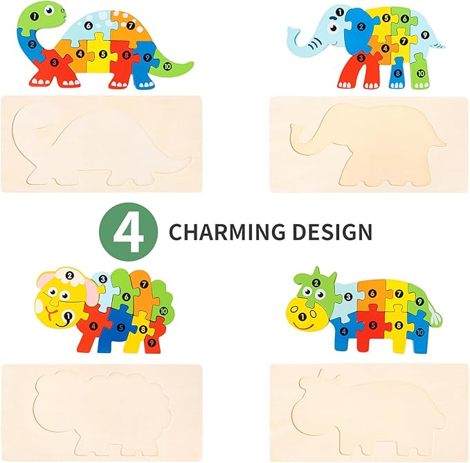 6 Pack Wooden Animal Toddler Puzzles for Kids Ages 3-5, Baby Montessori Toys for Kids Age 3 4 5 6 Years, 6 Animal Patterns Learning Jigsaw Toys for 3 Year Olds for Girl Boy Ideal Gift