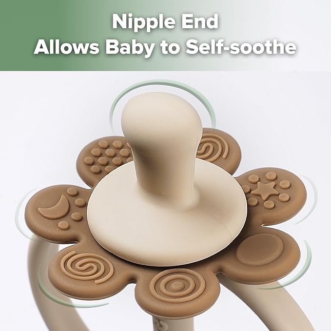 haakaa Silicone Baby Teether Toys,Nipple-Shaped End for Gum Massage,360Β° Baby Toothbrush Head for Self-Brushing Training,Easy to Grip-Cocoa