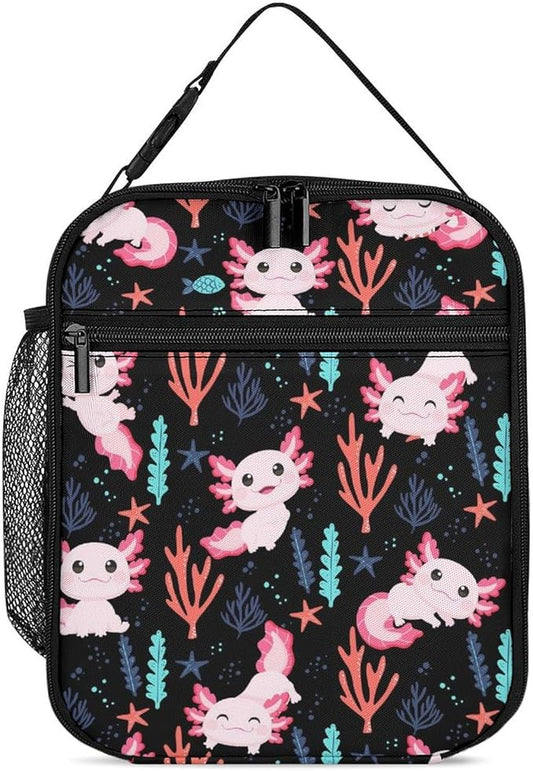Axolotl Lunch Box - Cute Reusable Axolotl Lunch Bag for Women Men Kids - Small Portable Foldable Insulated Lunchbox for School Work Picnic