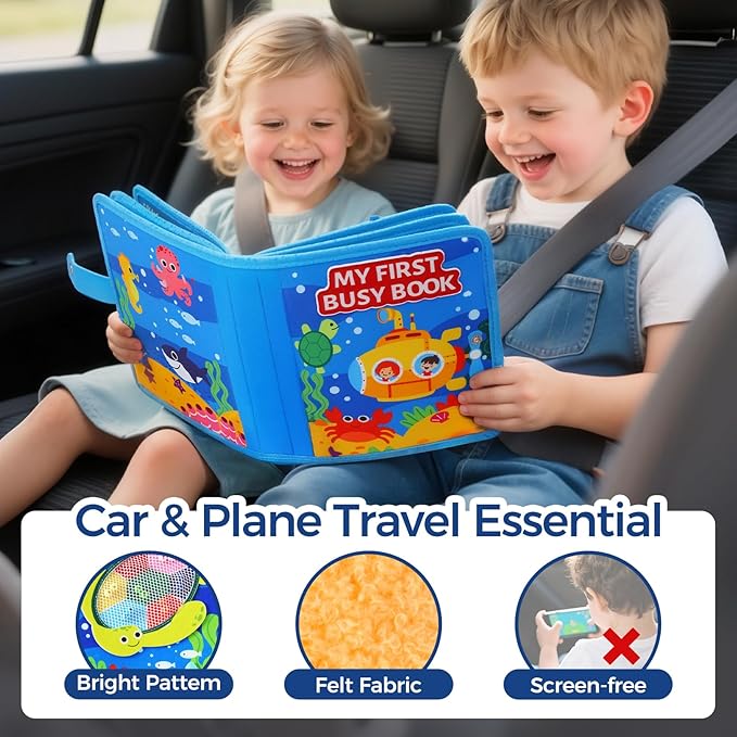 evoceler Busy Book, Busy Board with Fishing Game & Coloring Page, Montessori Toys for Toddlers 18 Months+, Quiet Airplane Travel Toy, Sensory Learning Toy for Toddlers 2-5, Girls Boys Birthday Gift