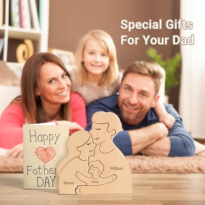 Wooden Family Puzzle, Personalized Puzzles with 2–5 Names, Fathers Day Mothers Day Birthday Gifts for Women Men, Customized Home Decor Housewarming Gifts for Parents Couple Friends