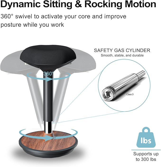 Wobble Stool - Adjustable Height Standing Desk Chair | Sit Stand Stool with 360-Degree Non-Slip Swivel Base|for Home,Office and Classroom(Walnut)