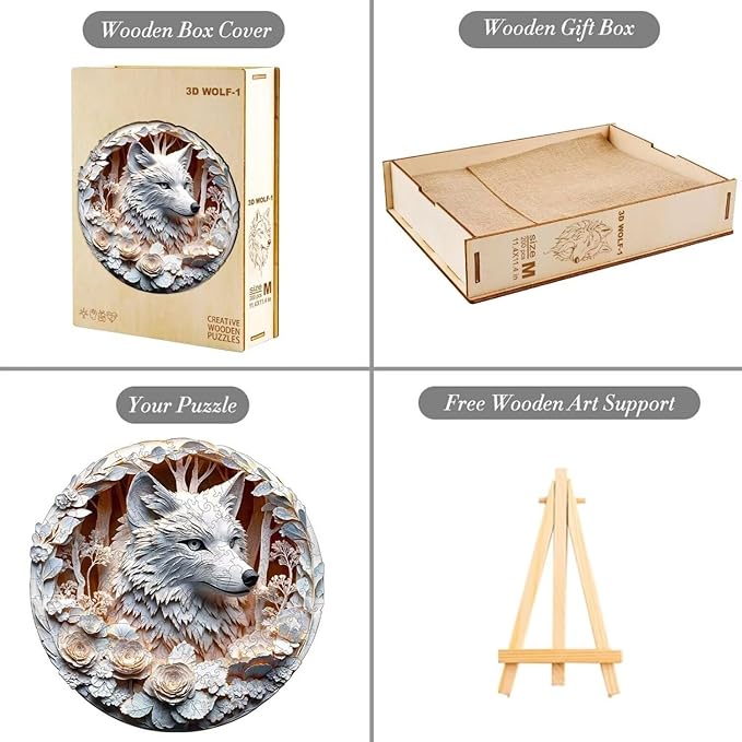 Wooden Puzzles Adults, 3D Wolf Wooden Puzzles 200 Pieces, Unique Animal Shaped Wood Challenging Jigsaw Puzzles Gifts for Adults, 11.4x11.4in