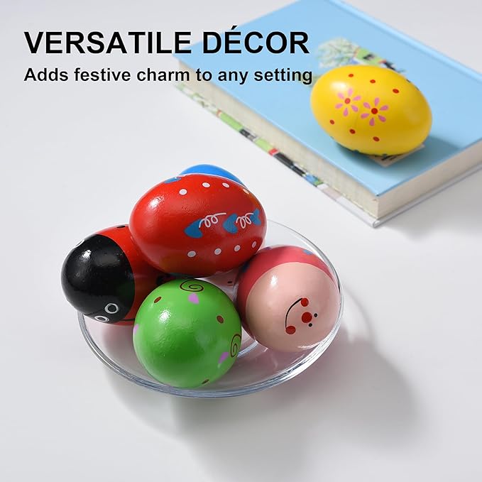 Easter Basket Stuffers - 6 Pcs Wooden Egg Shakers, Musical Percussion Instruments for Kids, Babies, Valentines