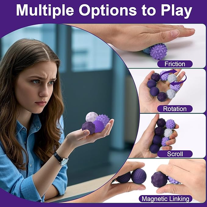 BUSOHA Silicone Magnetic Fidget Balls - 8 Pack Silicone Stress Relief Balls Stone for Adults Sensory Travel Toys for Calming,Stress,Autism and ADHD,Gifts for Kids Girls Boys,Purple