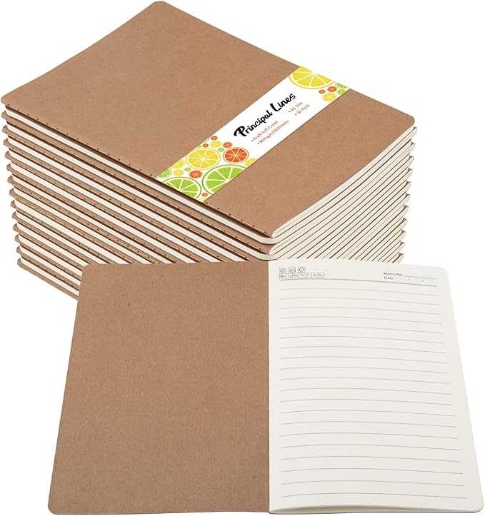 30 Pack A5 Kraft Notebooks, 80 Lined Pages Journal Notebook Bulk, 8.3 X 5.5 Inches, Kraft Cover Notebook, Travel Journal Bulk for Kids, Students, Office Supplies (Brown)