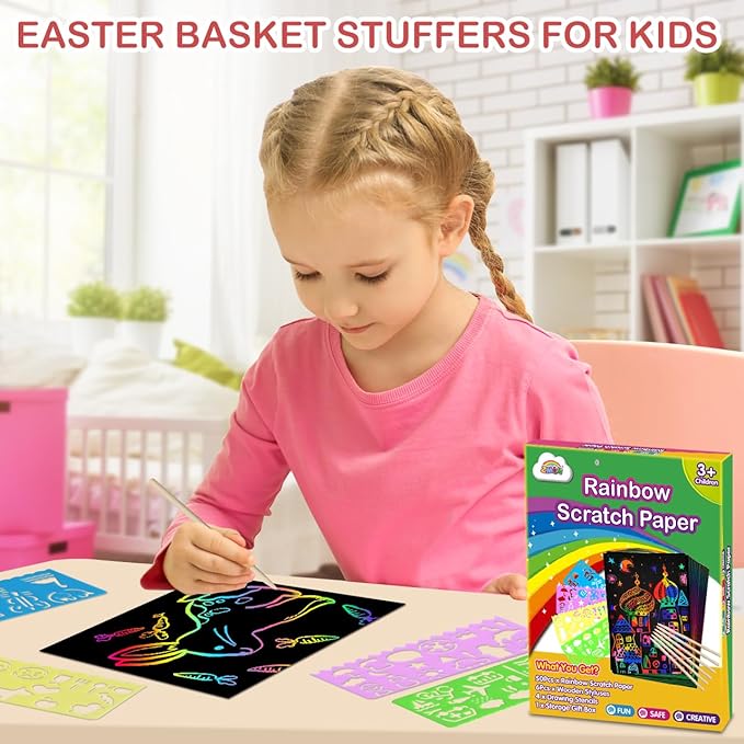 ZMLM Scratch Paper Art Set: 60Pcs Magic Drawing Art Craft Kid Mother Gifts Scratch Paper Supply Toddler Preschool Learning Toy for Age 3 4 5 6 7 8 Girl Boy Birthday Activities Toys
