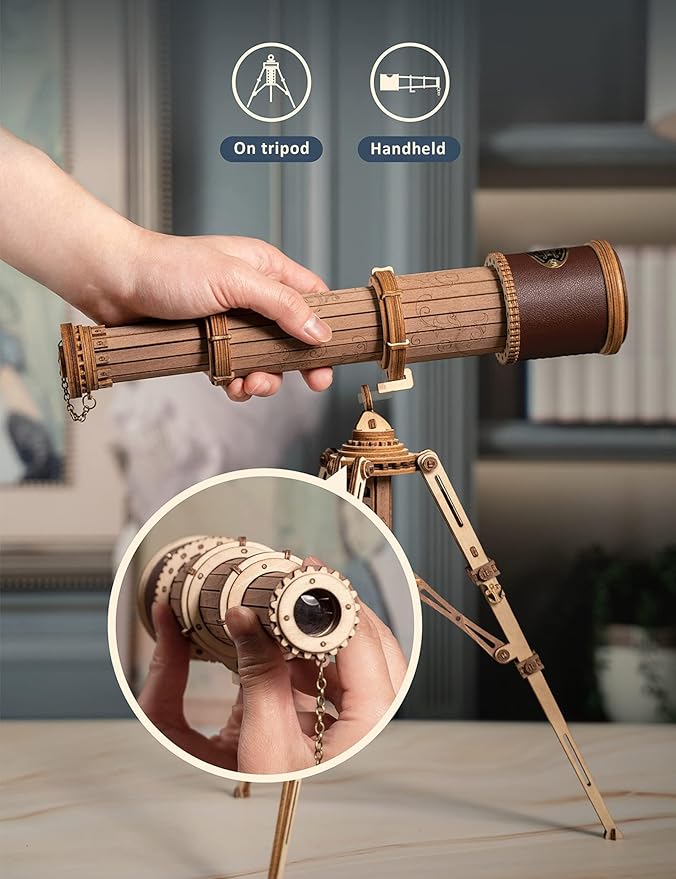ROKR 3D Puzzles for Adults Wooden Telescope Building Model Kit with Tripod for Adults -3X Magnification Science Kit Gifts for Boy/Girls