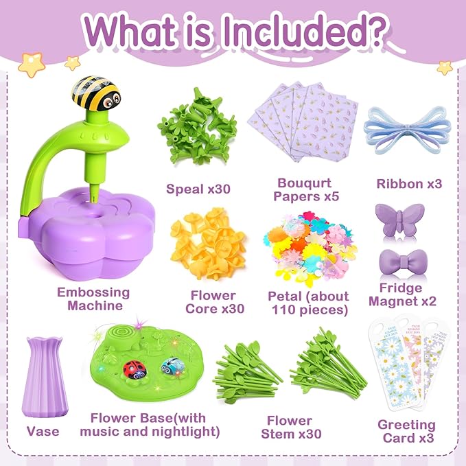 Fabric Flower Bouquets Toys with Music and Light, DIY Arts and Crafts Kit Toys for Kids Ages 4-8, Preschool Educational Activity Toy, Toddler Girls Christmas Birthday gifts for 4 5 6 7 8 Year Old Girl